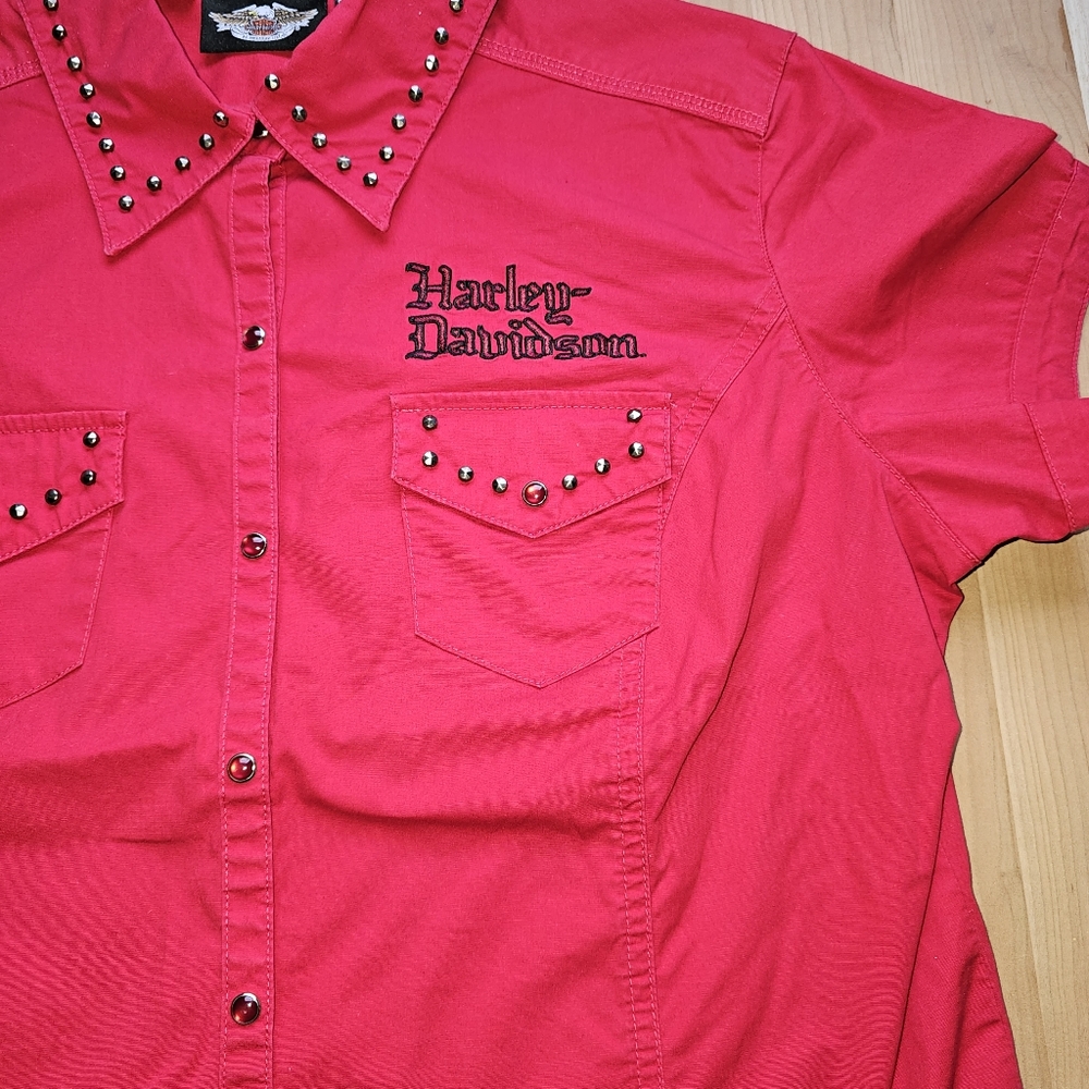 Harley Davidson Cycle Queen Red Snap Button Shirt Large - Picture 3 of 14